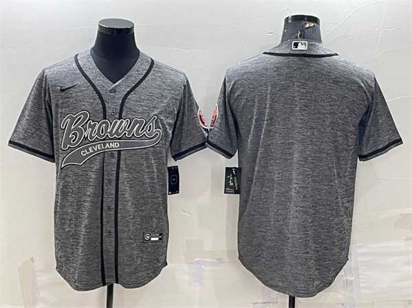 Men%27s Cleveland Browns Blank Gray With Patch Cool Base Stitched Baseball Jersey->cleveland browns->NFL Jersey